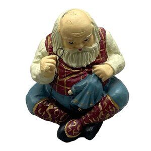 Christmas mornin' Santa sowing figurine sitting red blue made in Taiwan 4" READ
